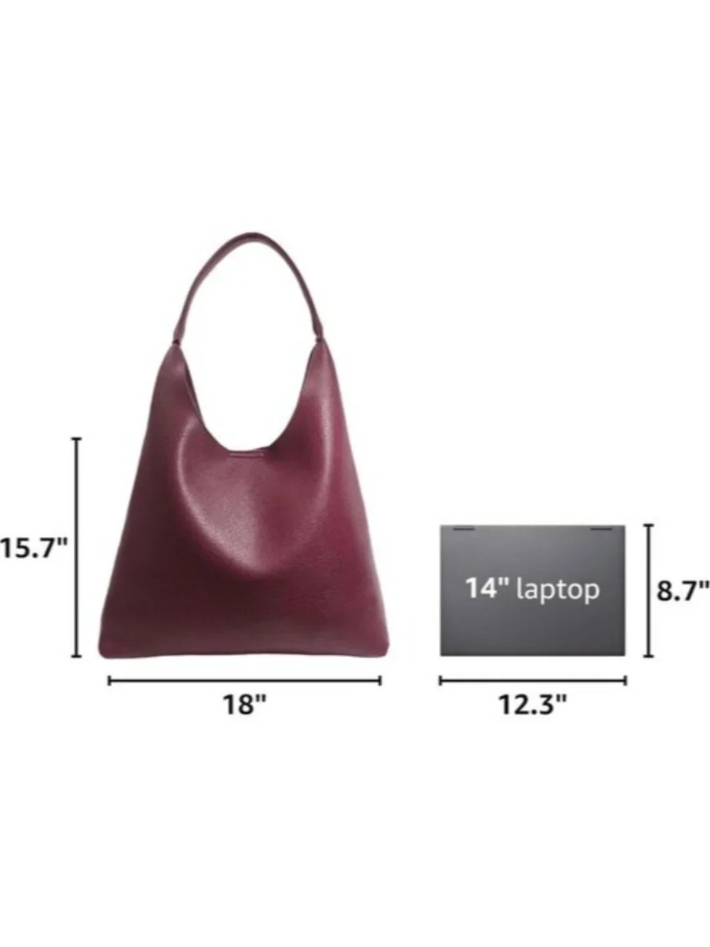 Women's Dark Red Vegan Leather Hobo Bag Slouchy Shoulder Tote Handbag 18